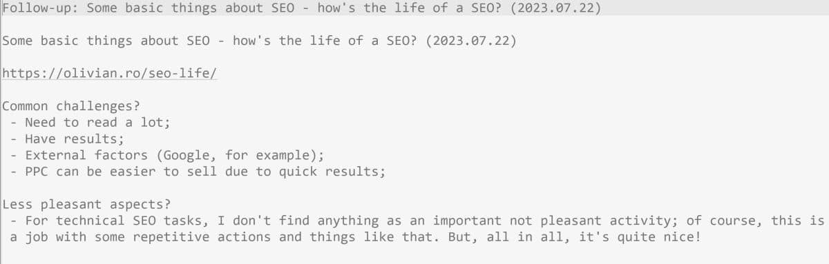 Follow-up: Some basic things about SEO - how's the life of a SEO? (2023.07.22)